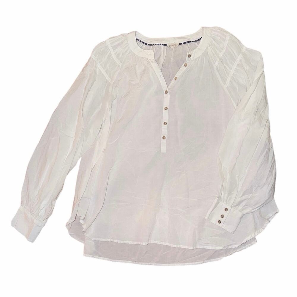 Pilcro white cotton viscose blend peasant blouse top button medium cottagecore
